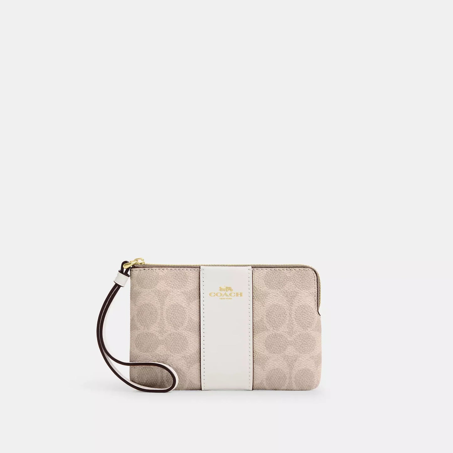 Corner zip wristlet in signature canvas with stripe / Coach